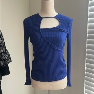 redhaute Royal Blue Ribbed Long-Sleeve Top with Cutout